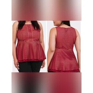 Women's Torrid Sleeveless Red Striped Peplum Top, Torrid Size 2 2XL